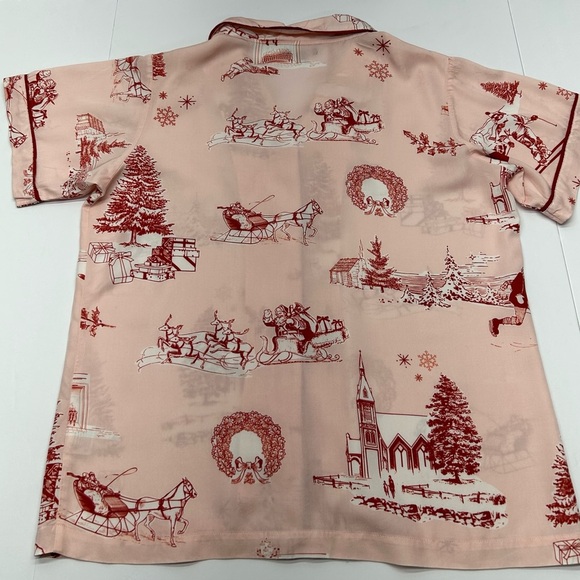 KATIE KIME WOMENS APRES SKI TOILE RED HOLIDAY PRINT THEME PAJAMA TOP LG - Picture 8 of 16